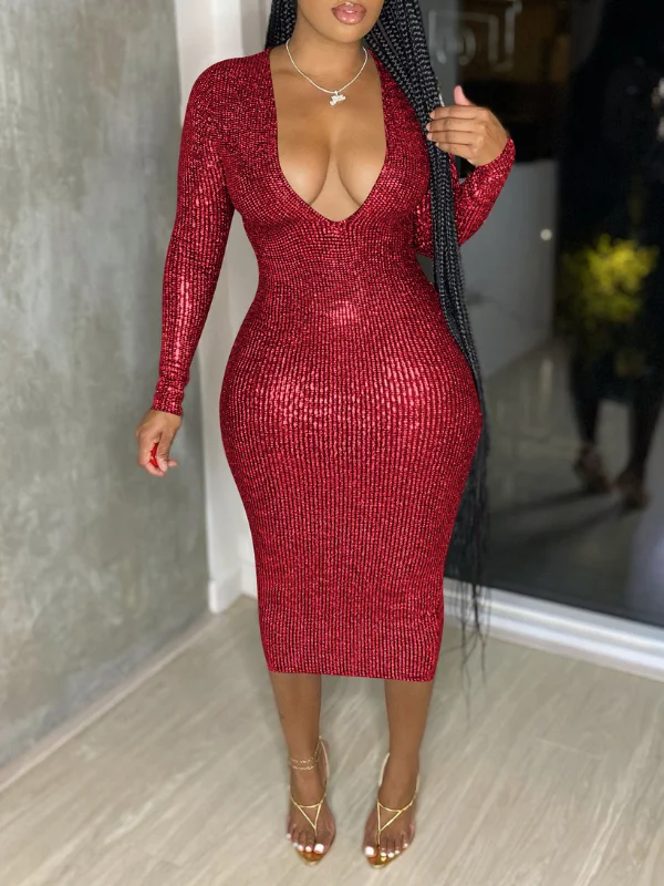 Women's Travel Garments Sparkly V-Neck Dress
