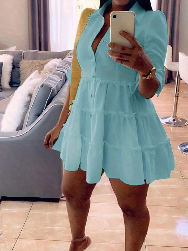 Sophisticated Style Solid Button-Front Ruffle Dress