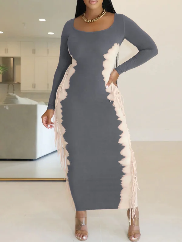 Woman Clothing Fringe Combo Printed Dress