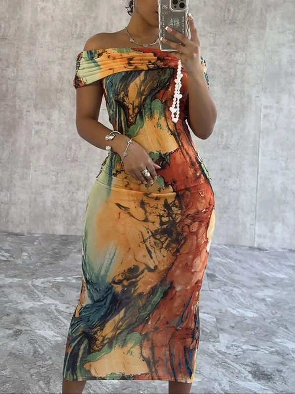 Women's Professional Clothes Motionkiller Printed Off-Shoulder Dress