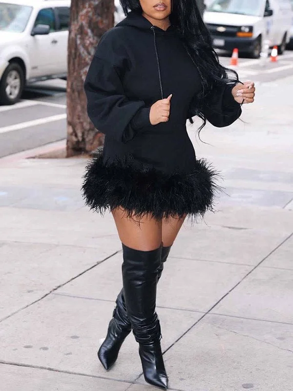 Women's Apparel And Garments Feather Combo Hooded Dress