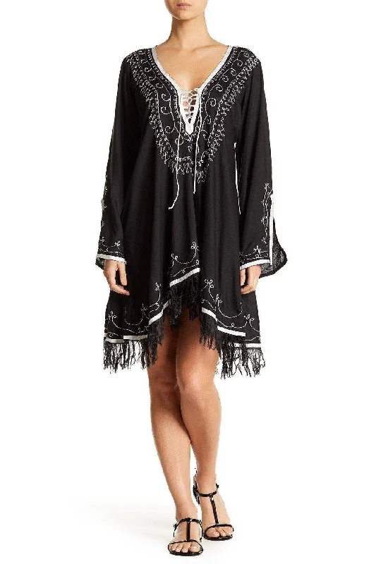 Women's Holiday Clothing Summer Dresses - Comfy Black Cross Ties With Embroidery And Tassels | Beach Dresses