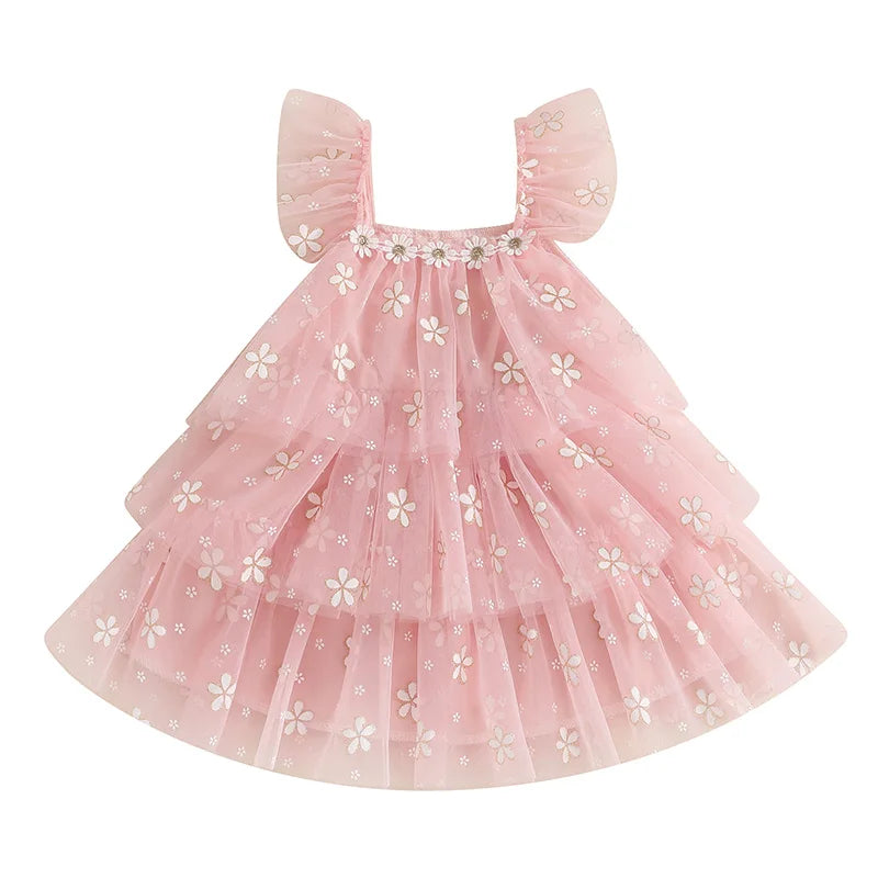 Stylish Savings WHITE FLOWERS Layered Tulle Dress