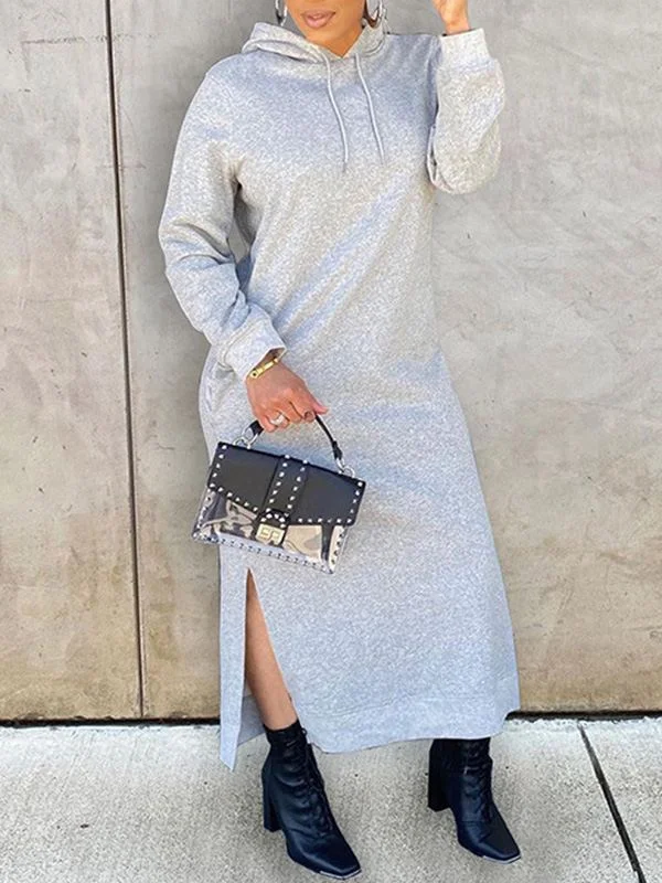 End of Season Sale Motionkiller Solid Slit Hoodie Dress