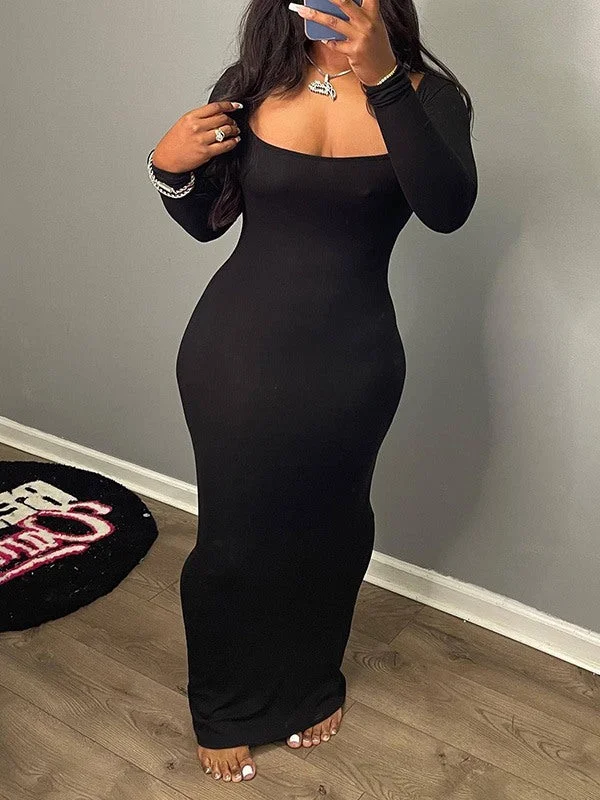 Evening Elegance Solid Square-Neck Dress