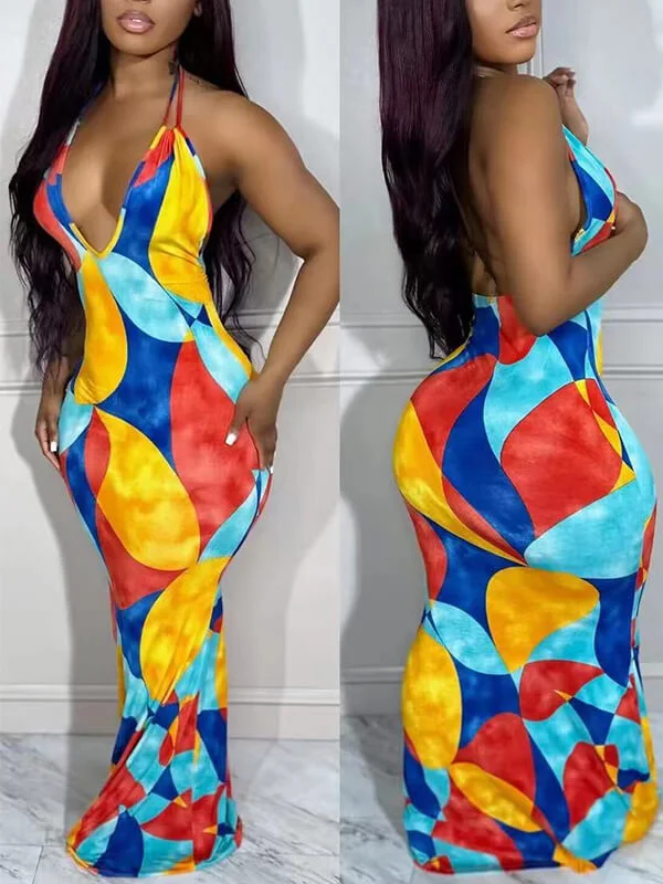 Save Big Motionkiller Colorblock Halter Dress