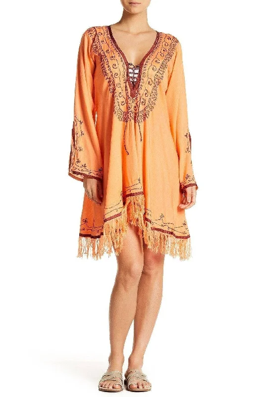 Women's Seasonal Fashion Trends Orange Cross Ties With Embroidery And Tassels / Tunic Style Dress Women's Seasonal Fashion Trends Orange Cross Ties With Embroidery And Tassels / Tunic Style Dress