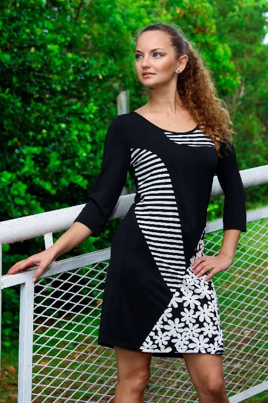 Plus-Size Women's Clothing Women's Black White patch Tunic Dress - Tunic Dresses with Sleeves Plus-Size Women's Clothing Women's Black White patch Tunic Dress - Tunic Dresses with Sleeves