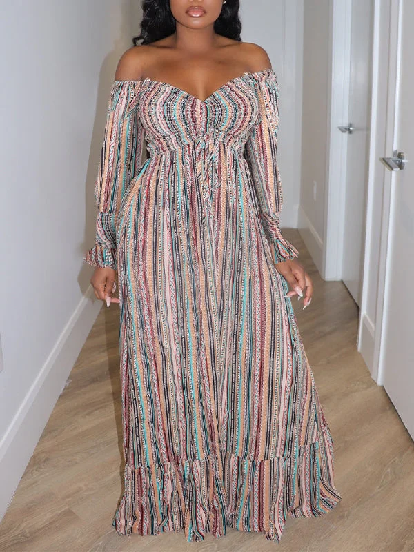 Women's Clothing Printed Off-Shoulder Dress