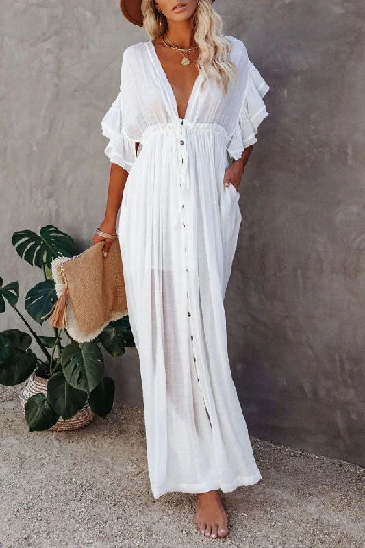 Comfortable Outfit For Women Fairy Air Fluttering V-neck  Ruffle Sleeves Dress