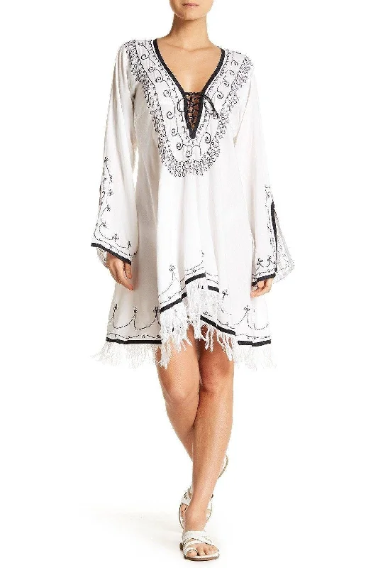 Affordable Women's Fashion White Cross Ties With Embroidery And Tassels / Tunic Style Dress Affordable Women's Fashion White Cross Ties With Embroidery And Tassels / Tunic Style Dress