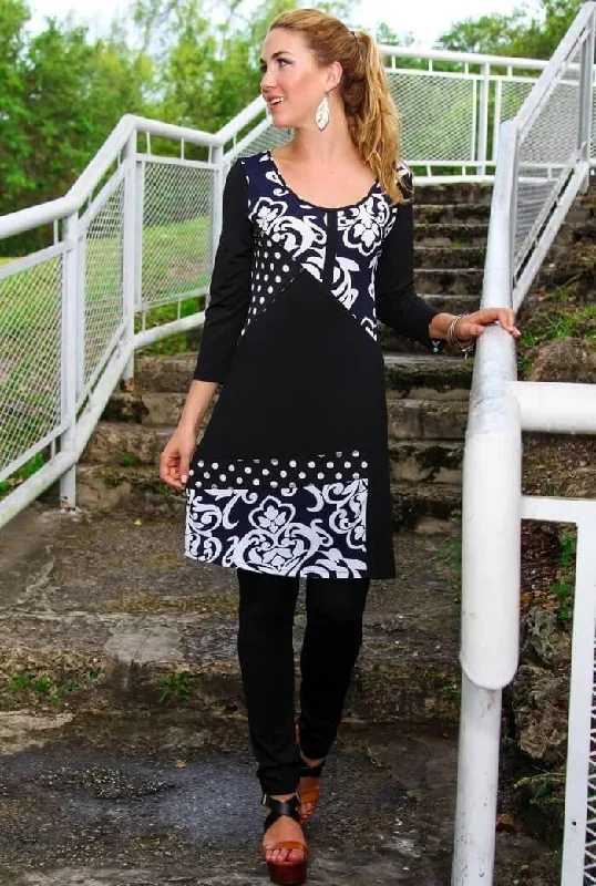 Women's Clothing For Travel Women's Black and White Tunic Dress - Tunic Dresses with Sleeves Women's Clothing For Travel Women's Black and White Tunic Dress - Tunic Dresses with Sleeves