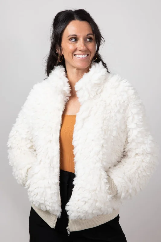 Comfortable Women's Apparel Elan Sherpa Bomber Jacket for Women in Vanilla | JK8196-VAN