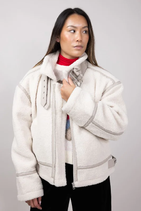 Women's High-Fashion Apparel Elan Teddy Coat with Contrasting Trim for Women in White | JK8233-WHT