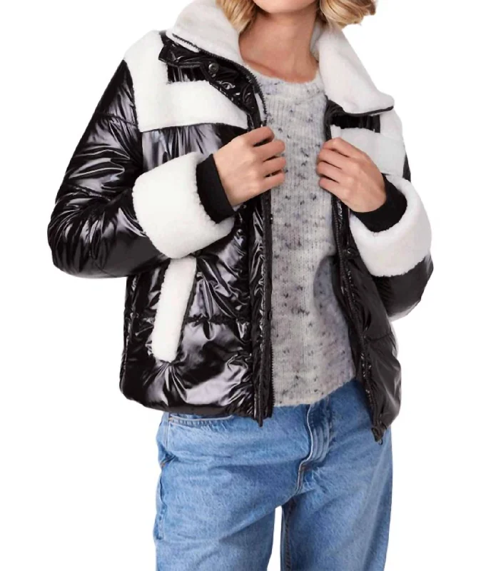 High-End Fashion, Low-End Prices – Sale Happening Now Faux Shearling Puffer Jacket In Black