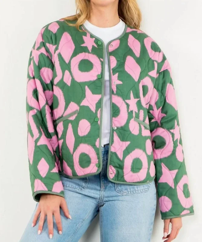 Formal Outfit For Women Lorita Quilted Jacket In Green/pink