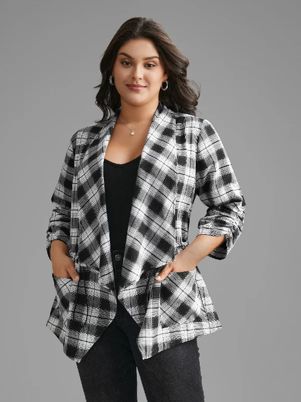 Women's Holiday Apparel Plaid Drawstring Patched Pocket Coat