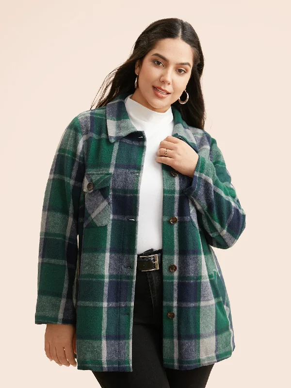 Best Fashion Deals Of The Season – Upgrade Your Style Plaid Shirt Collar Patched Pocket Jacket