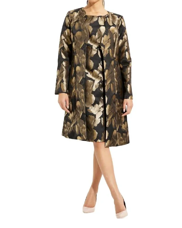 Big Savings On Modern And Classic Fashion Looks Foil Leaf Open Front Coat In Black,gold Floral