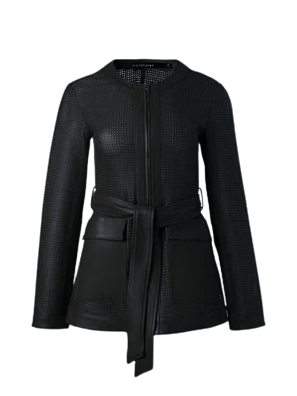 Trendy Outfits At Exclusive Discounts – Don't Miss Out Women's Perforated Leather Jacket In Black