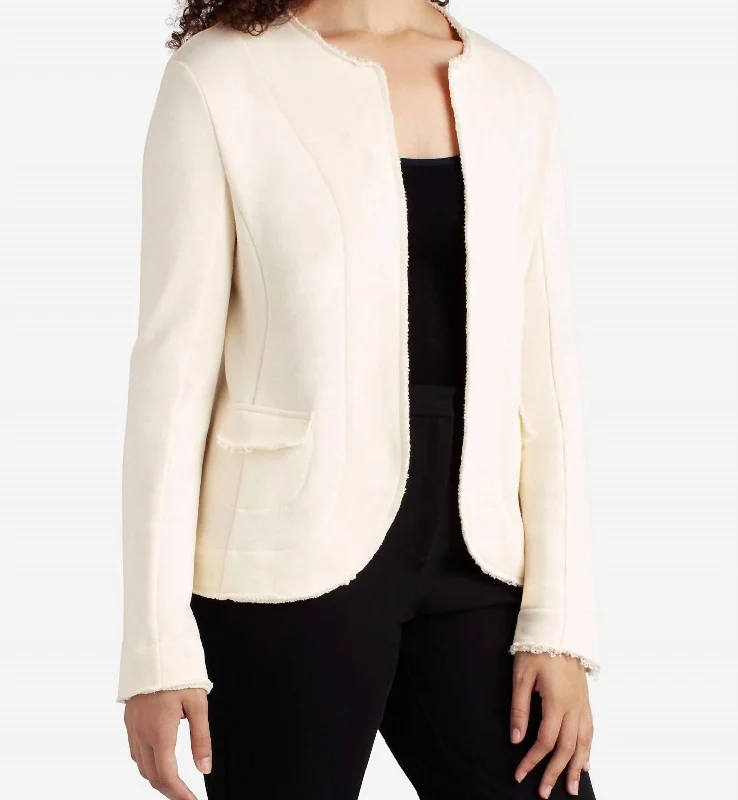 Women's Effortless Casual Outfit Frayed Edge Open Jacket In Birch