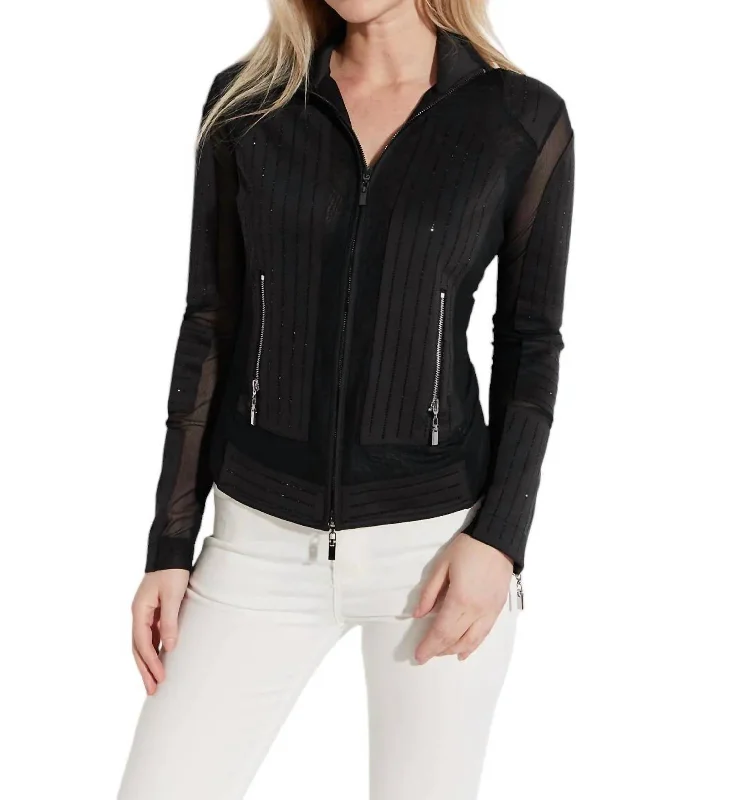 Huge Fashion Markdowns – Update Your Closet Now Quilted Zip Jacket With Rhinestones In Black