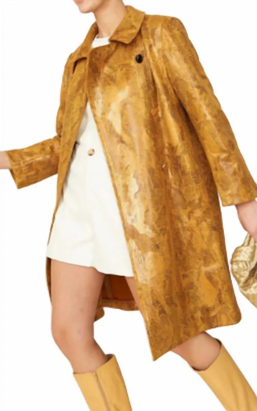 Women's Clothing Snake Print Suede Coat In Mustard