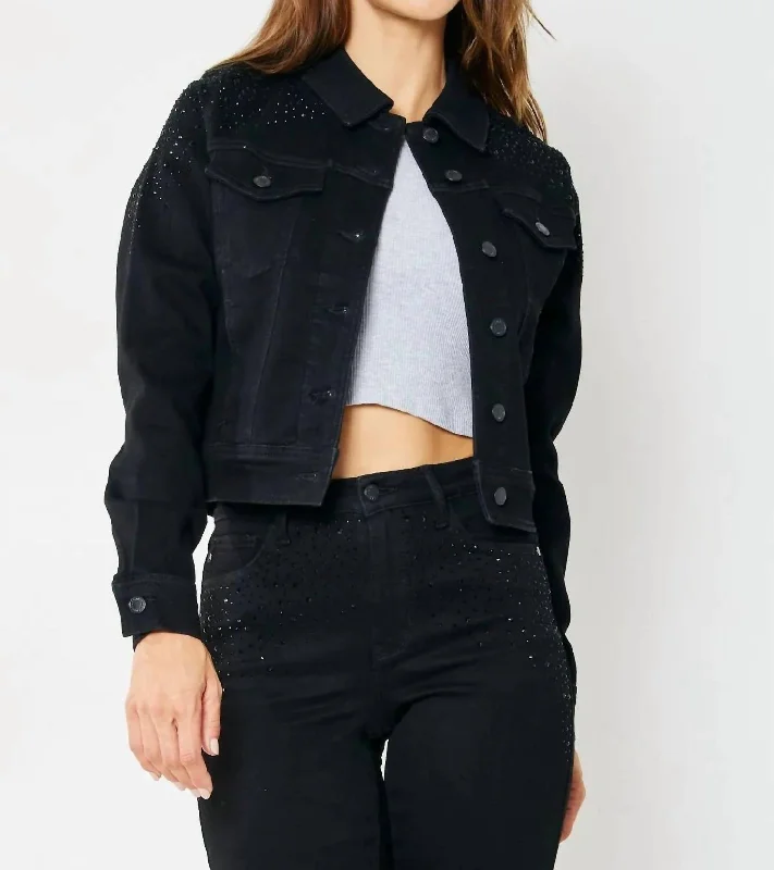 Women's Relaxed Outfit Rhinestone Jacket In Black