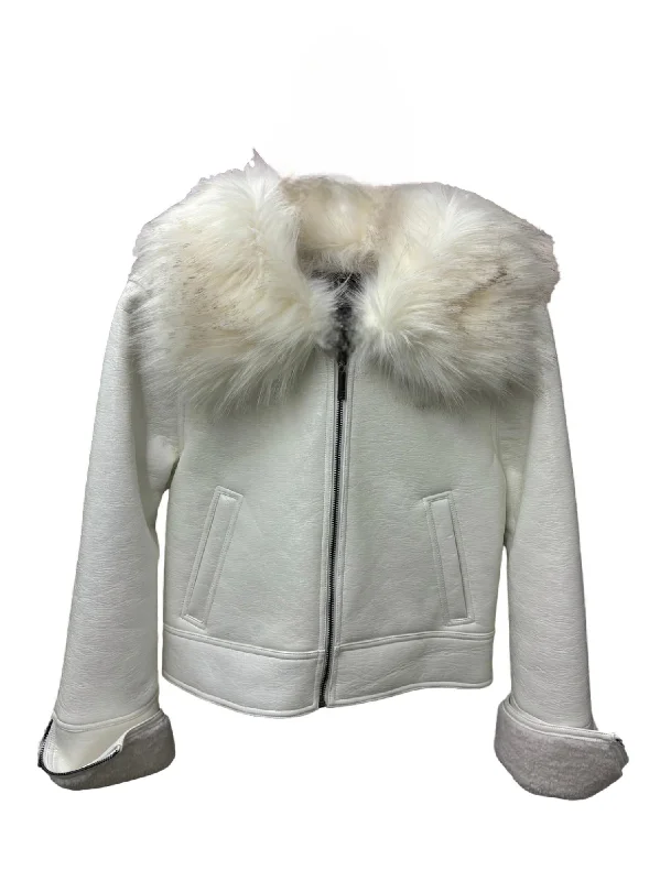 Casual Clothing For Women Wet Look Aviator Jacket In Blanc