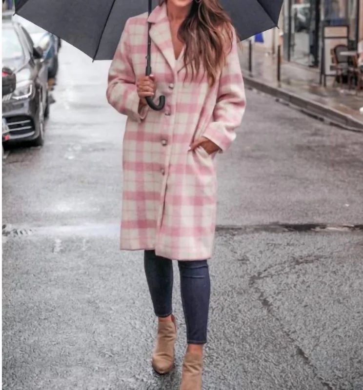 Limited-Time Offers On Elegant And Casual Styles Cover Girl Plaid Coat In Pink