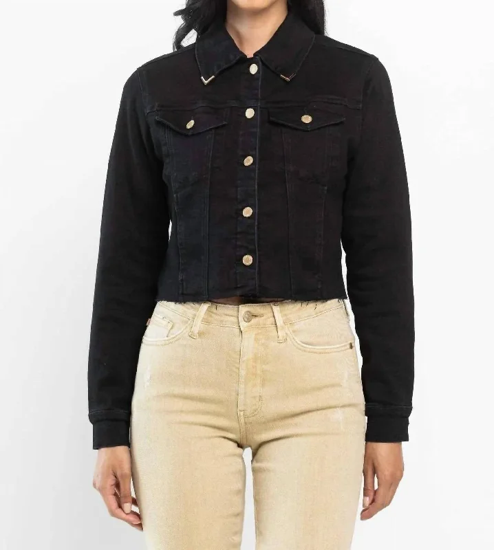 Women's Luxury Garments Trim Denim Jacket In Black