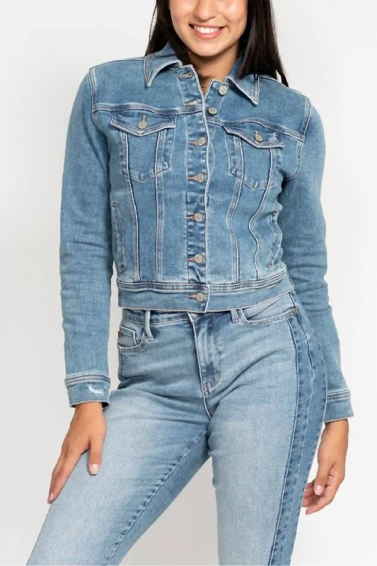 Affordable Women's Outfit Classic Stretch Jean Jacket In Blue