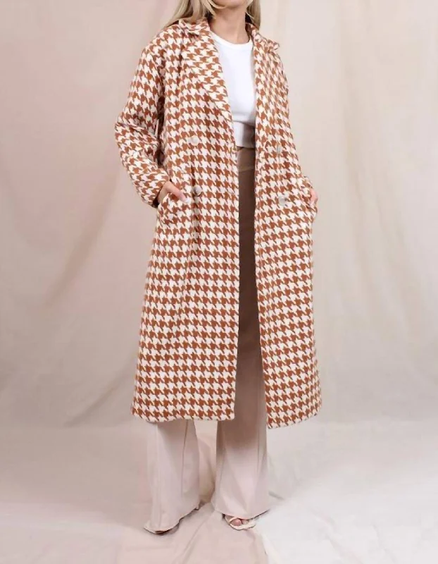 Stylish Women's Outfit Warm Wishes Long Coat In Rust/ivory