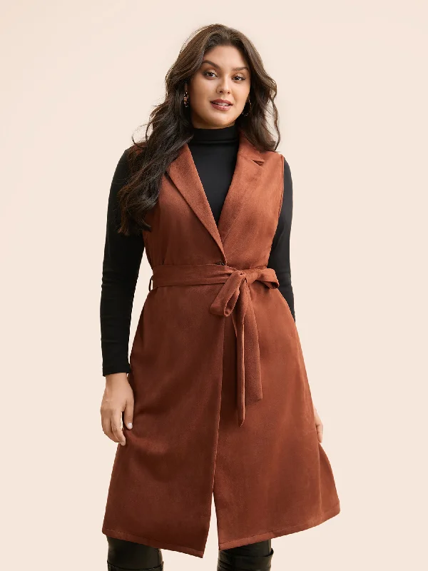 Don't Miss Out – Your Favorite Fashion Pieces On Sale Suit Collar Faux Suede Belted Jacket