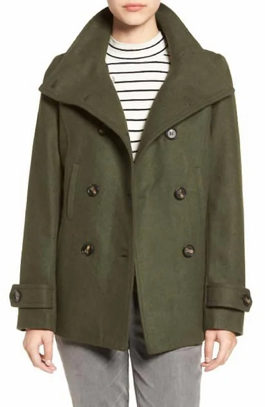 Women's Trendy Clothing Double Breasted Peacoat Hunter Jacket In Green