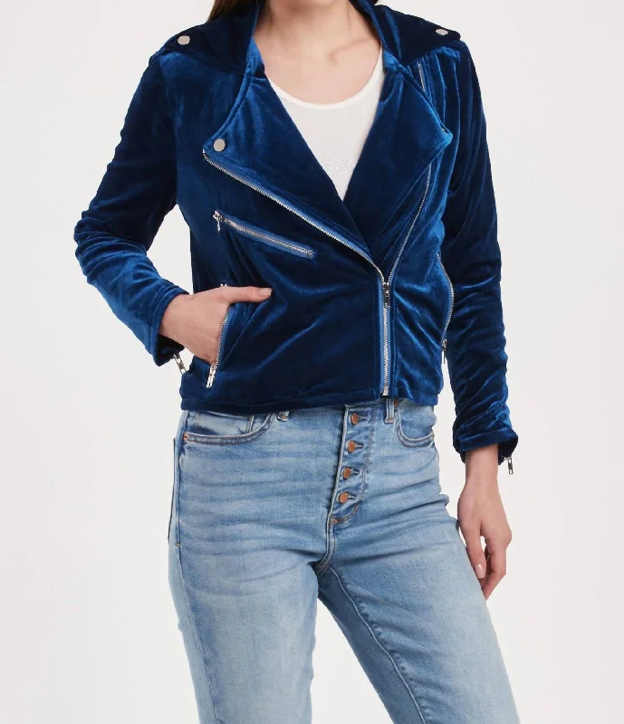 Women's Seasonal Garments Tahani Velvet Moto Jacket In Ultramarine