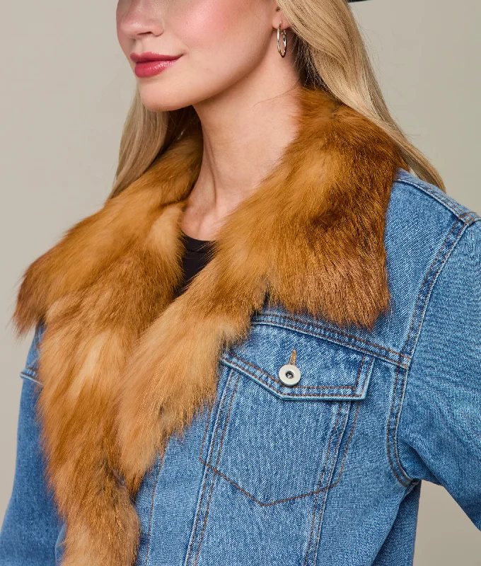 Women's Everyday Garments Denim And Red Fox Jacket :: Denim