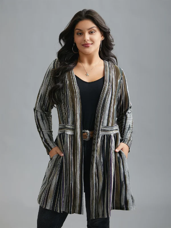 Affordable Luxury – Chic Clothing At Special Prices Colored Striped Open Front Waist Defining Jacket