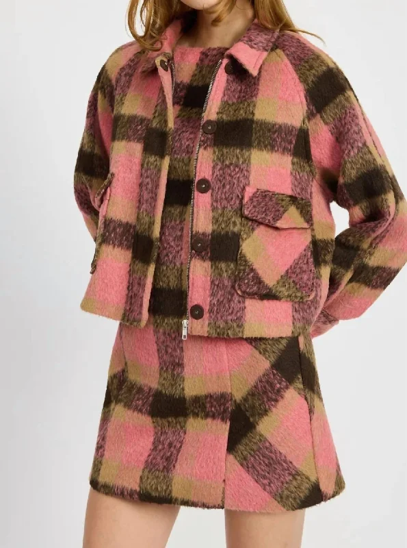 Women's Trendy Casual Clothes Harper Cropped Plaid Jacket In Brown/rose