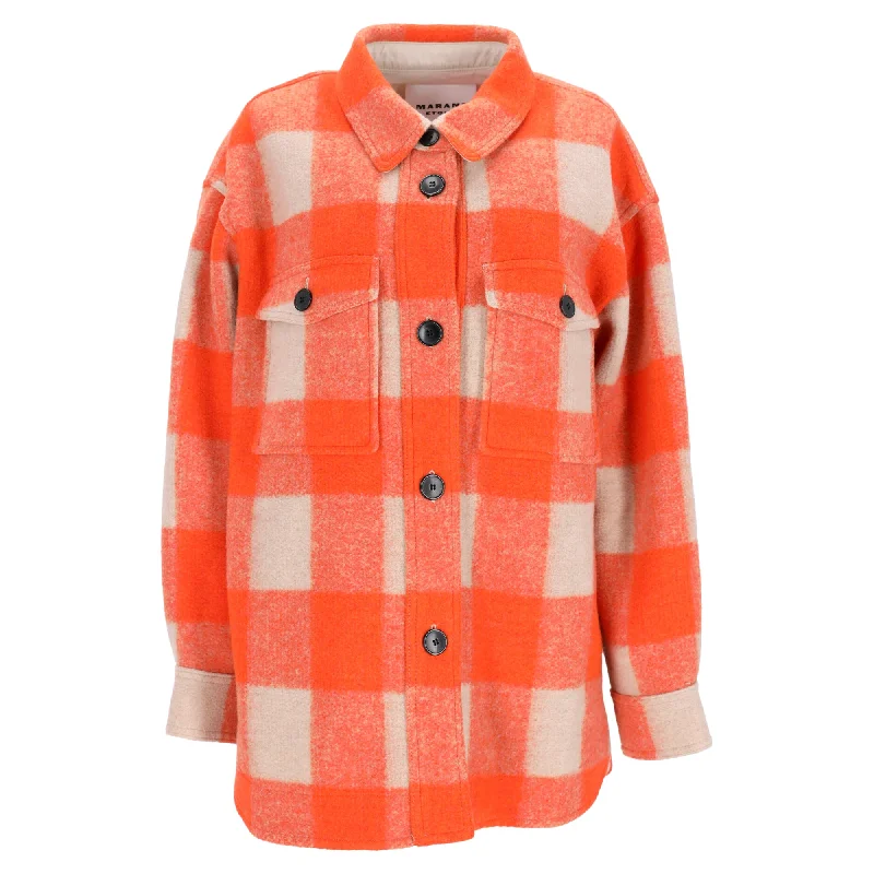 Women's High-Fashion Apparel Isabel Marant Etoile Harveli Checked Button-Down Jacket in Orange Polyester