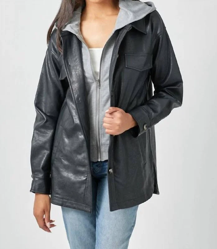 Women's Casual Clothing For Lounging Kailey Twofer Hooded Leather Jacket In Black