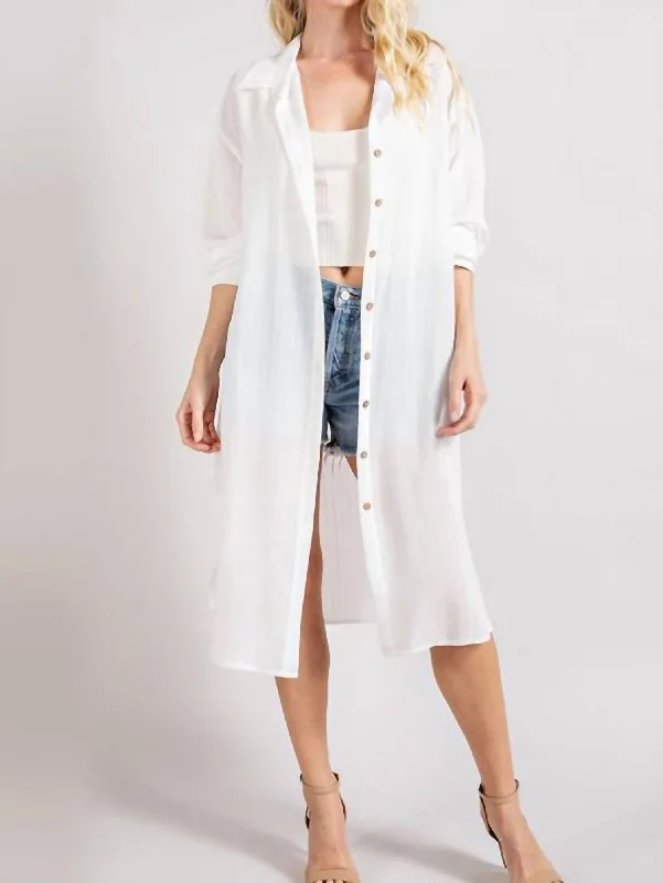 Women's Date Night Outfit Button Down Long Jacket In White