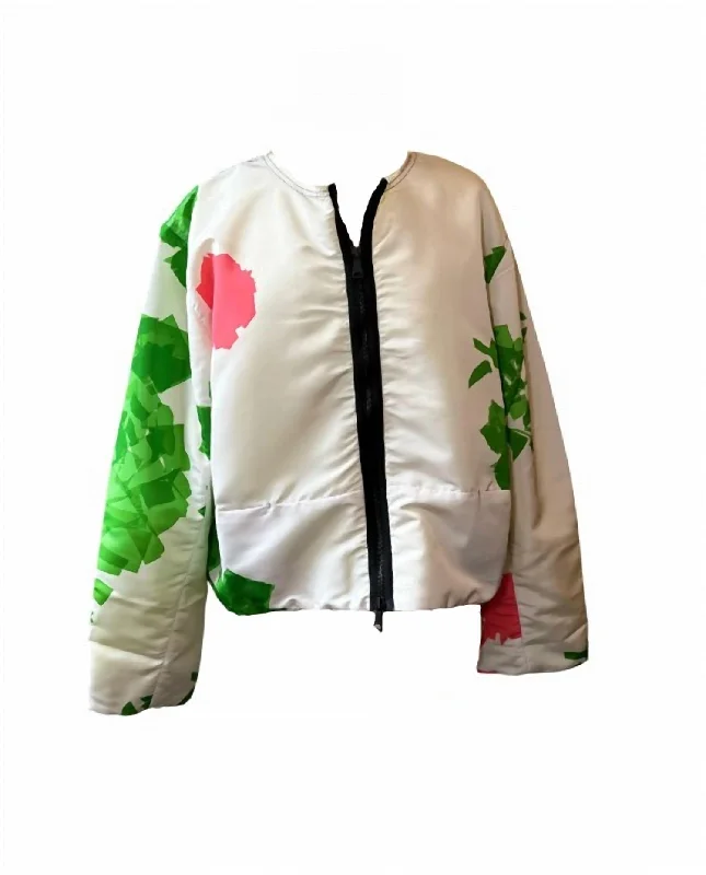 Stylish Outerwear Clothes For Women Women's Cropped Bomber Jacket In Green Rose/taffeta