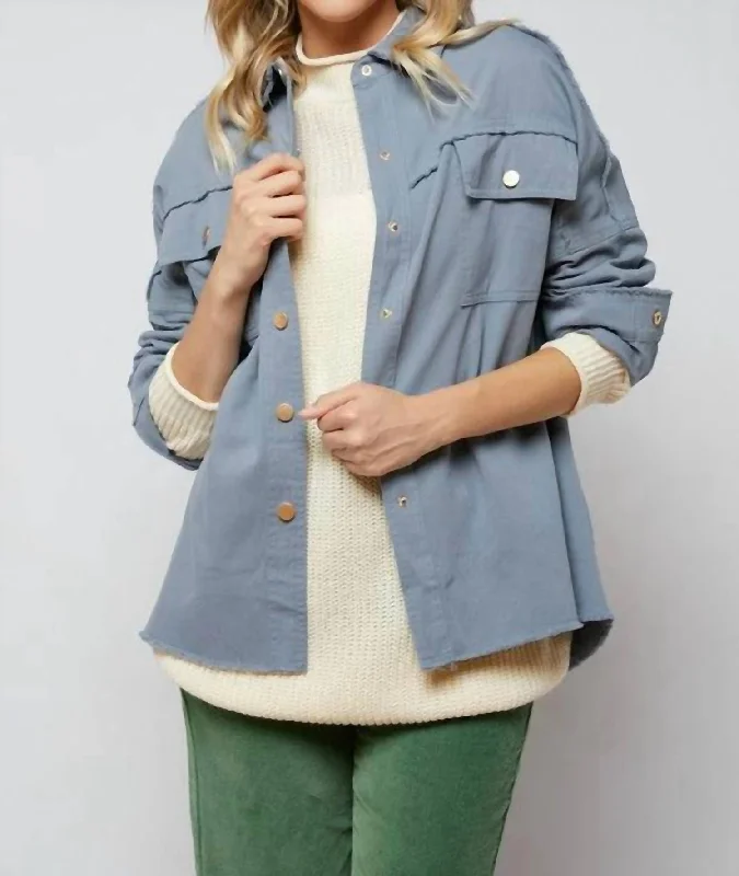 Women's Luxury Apparel Back Printed Button Down Jacket In Silver Gray