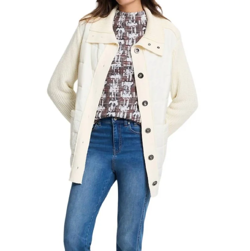 Women's High-Fashion Clothes Mix Media Quilted Puffer Jacket In Classic Cream