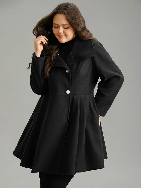 Stylish Outerwear Clothing For Women Plain Button Up Pocket Asymmetrical Lapel Collar Coat