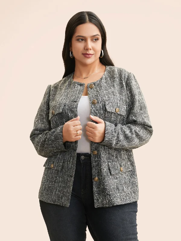 Clearance Event – Grab Stylish Outfits Before They're Gone Tweed Button Up Flap Pocket Jacket