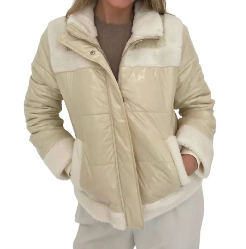 Trendy Clothing, Unbeatable Disco Sherpa Trim Bomber Jacket In Vanilla