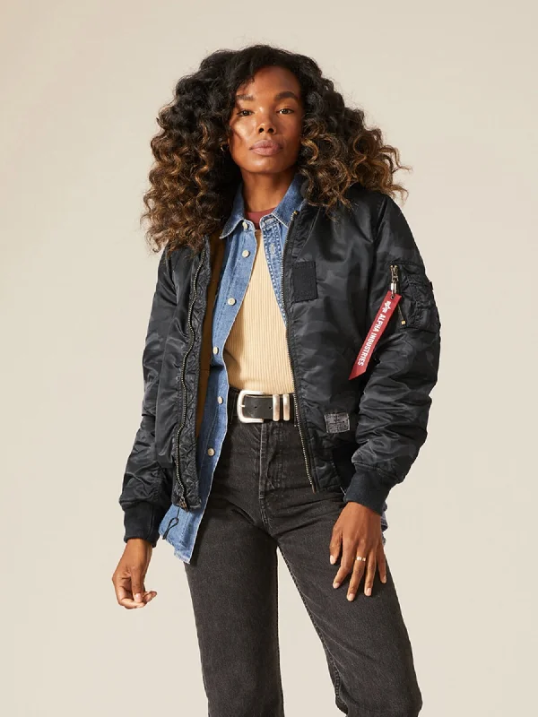 Women's Sports Apparel MA-1 HOODED BATTLEWASH BOMBER JACKET