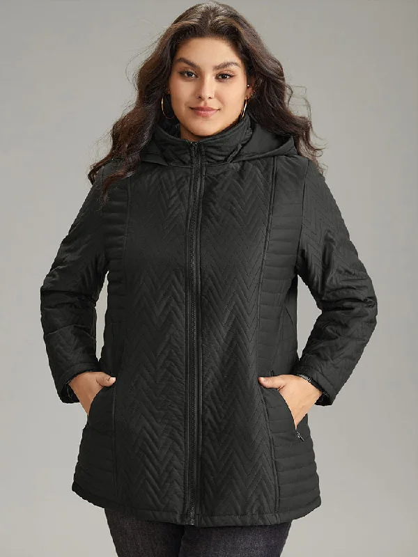 Chic Clothing For Women Solid Quilted Zipper Fly Hooded Cotton Jacket